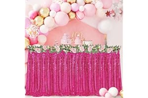PATYDEST Sequin Table Skirt Hot Pink 6FT Glittery Skirt for Table Curly Sparkle Table Skirting for Rectangle Square Round Tables Sequins Fabric Party Table Skirt for Wedding Dessert Table Decor