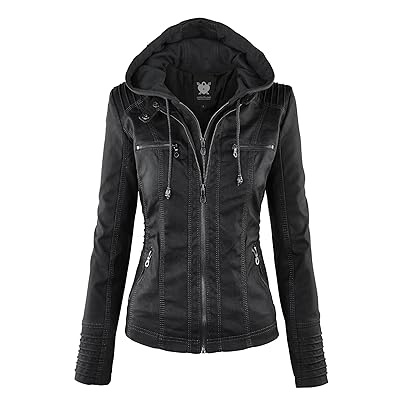 Hooded faux leather jacket womens Clearance