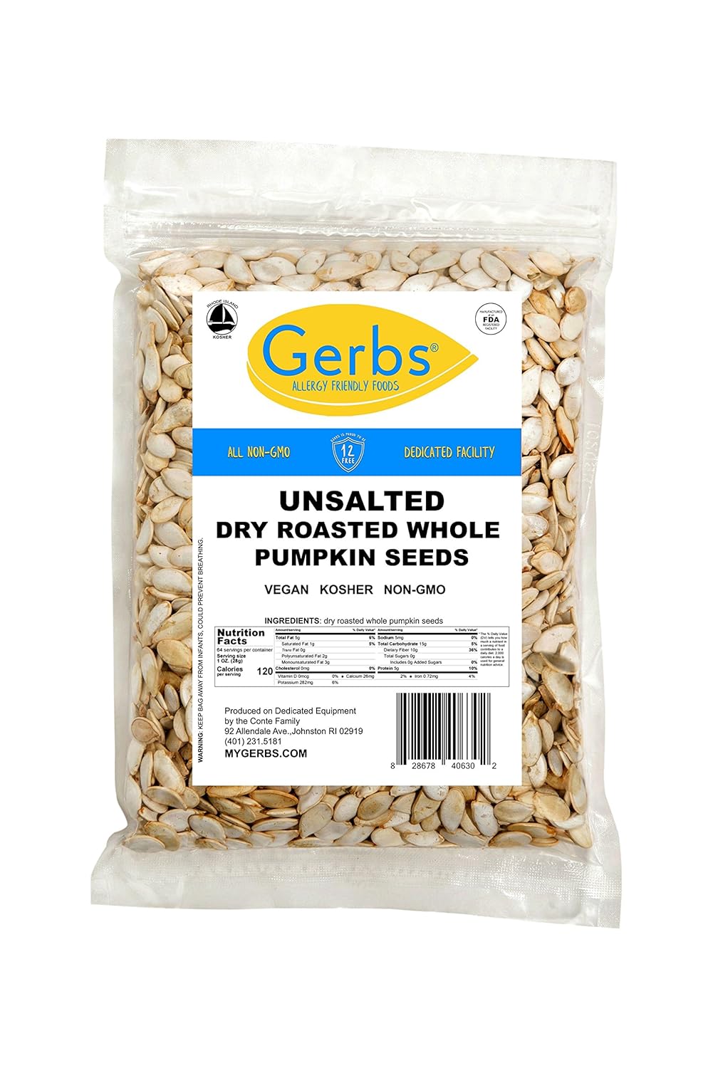 Unsalted Whole Pumpkin Seeds, 4 LBS by Gerbs Top 14 64 Ounce (Pack of