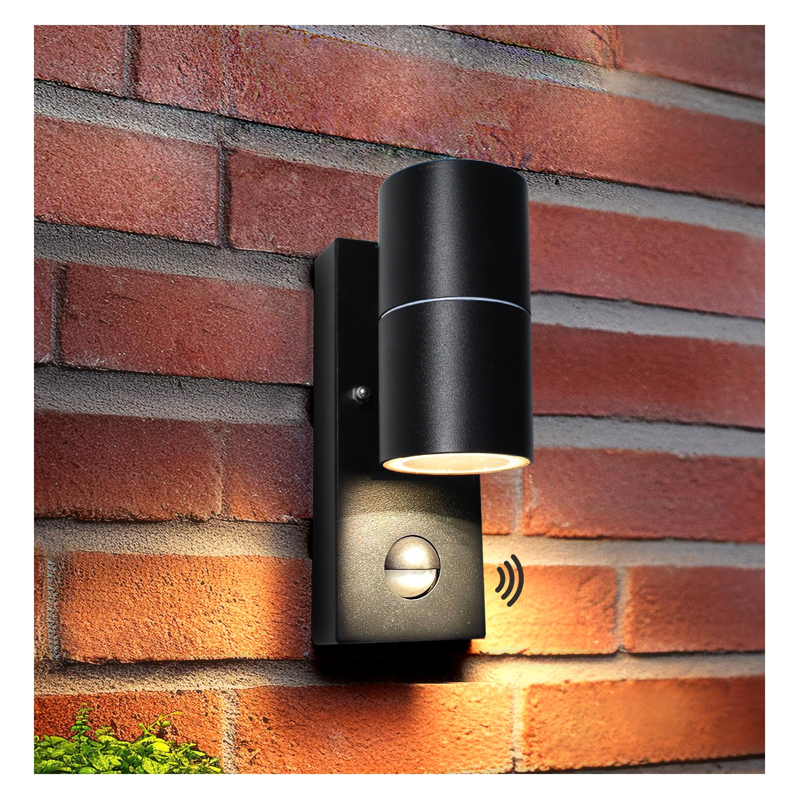 Unikcst Outdoor Lights Mains Powered PIR Motion Sensor IP44 Black Outside Wall Lights for Patio Front Door Porch - Incl. 1X 5W GU10 LED Warm White Bulb