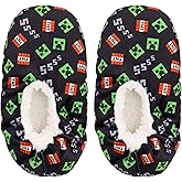 Minecraft Sock Slippers for Kids, Allover Creeper Video Game Print, Black, Little Kid/Big Kid