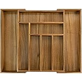 Luxury Acacia Kitchen Drawer Organizer - Silverware Organizer - Utensil Holder and Cutlery Tray with Grooved Drawer Dividers for Flatware and Kitchen Utensils (8 Slot), 17*12.4*2 inch