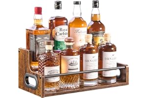 YQBRAO 2-Tier Liquor Bottle Display Shelf, Coffee Syrup Rack Organizer, Water Bottle Organizer, Mini Bar Cabinet, Rustic Bar 