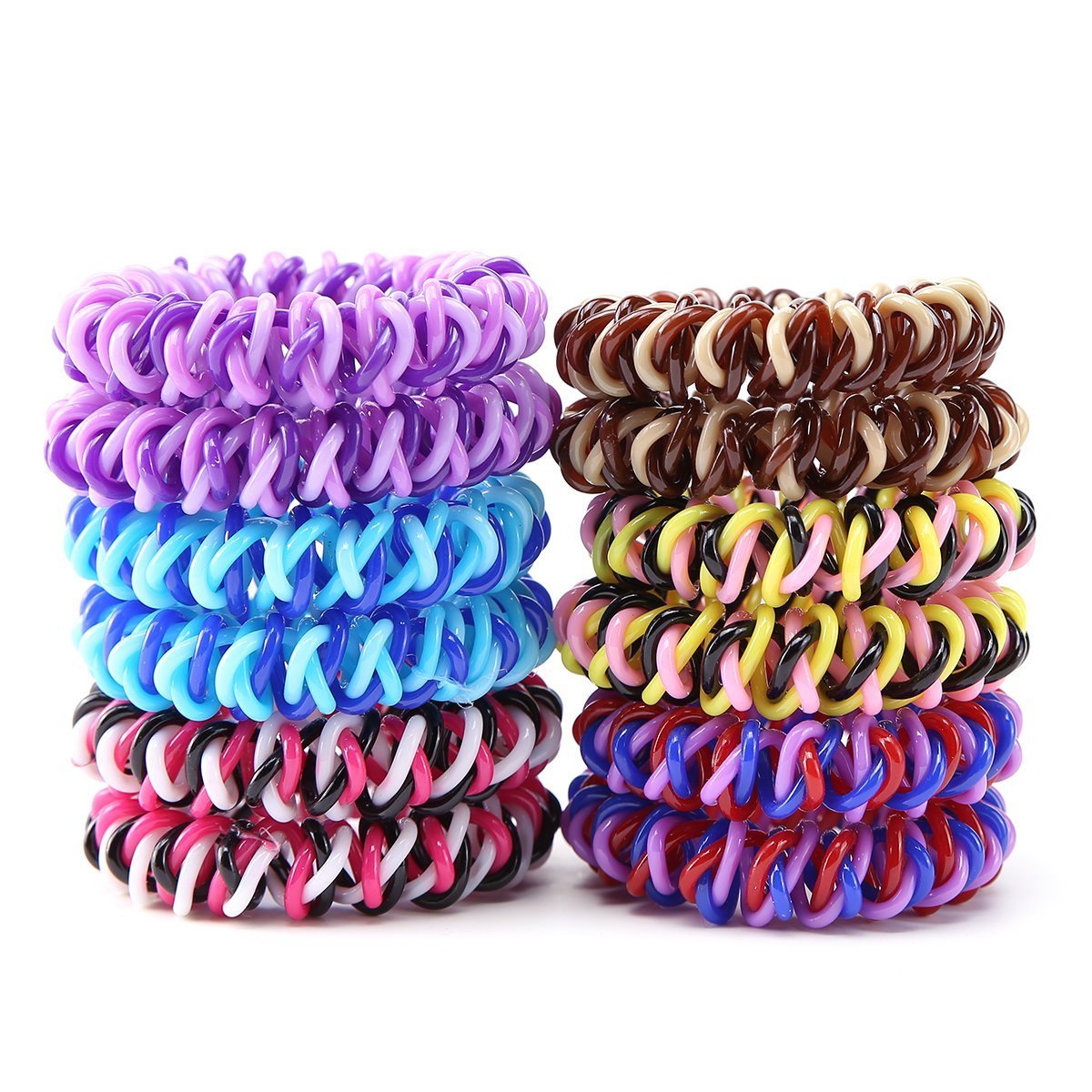 Spiral Hair Ties, Plastic Elastics Hair Ties, No Crease Coil Hair Ties, Telephone Cord Hair Ties, Hair Coils, Ponytail Holder For Women/Girls - 20Pcs / 2.1" (Dark color)