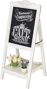 MyGift Decorative Vintage White Washed Brown Wood Large Freestanding Chalkboard Message Board Easel