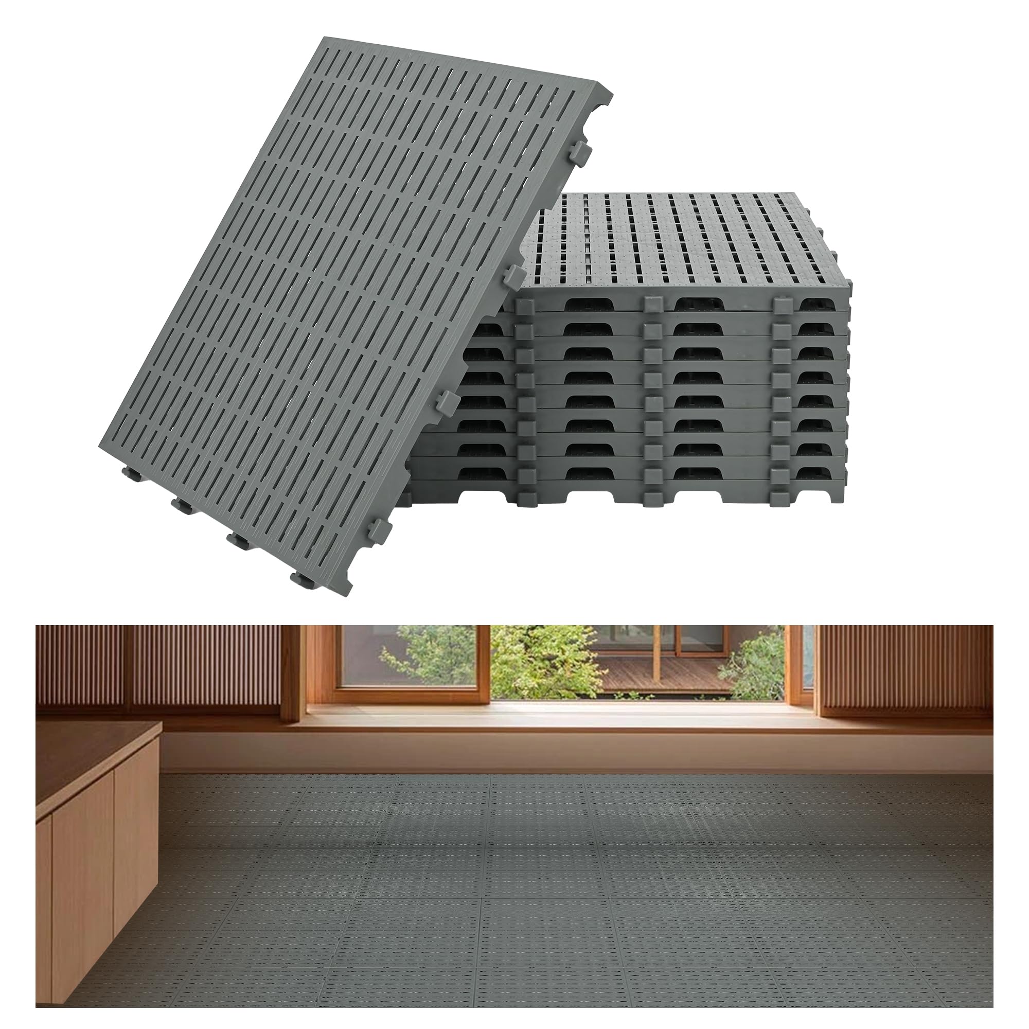 Photo 1 of 10 Pack Attic Flooring System Deck, 15.75" x 15.75" Waterproof Plastic Interlocking Deck Tiles, Easy-to-Install Floor Tiles & Walking Boards for Attic Storage, Garage, Basement, Indoor & Outdoor Use