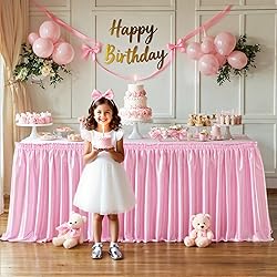 9ft Lenght Glitter Pink Table Skirt for Rectangle