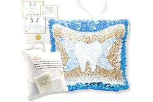 20 MOMENTS OF TOOTH Tooth Fairy Pillow Kit for Girls and Boys - Tooth Fairy Evidence Kit with Tooth Fairy Bag - Multi Color Reversible Sequin and Large Pocket - Tooth Pillow with Letter & 2 Customizable Certificates