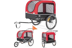 Bicycle Trailer for Dogs 2 in 1 Bicycle Trailer & Jogger Dog Stroller with Shock Absorber, Dog Trailer Maximum Load Capacity 