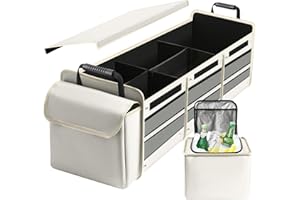 AOPHY Car Trunk Organizer with Insulated Leakproof Cooler Bag, 4 in 1 Waterproof Portable Car Storage Organizer with Collapsible Cover, 3 Large Compartments, Trunk Organizer for SUV, Car, Truck (Beige)