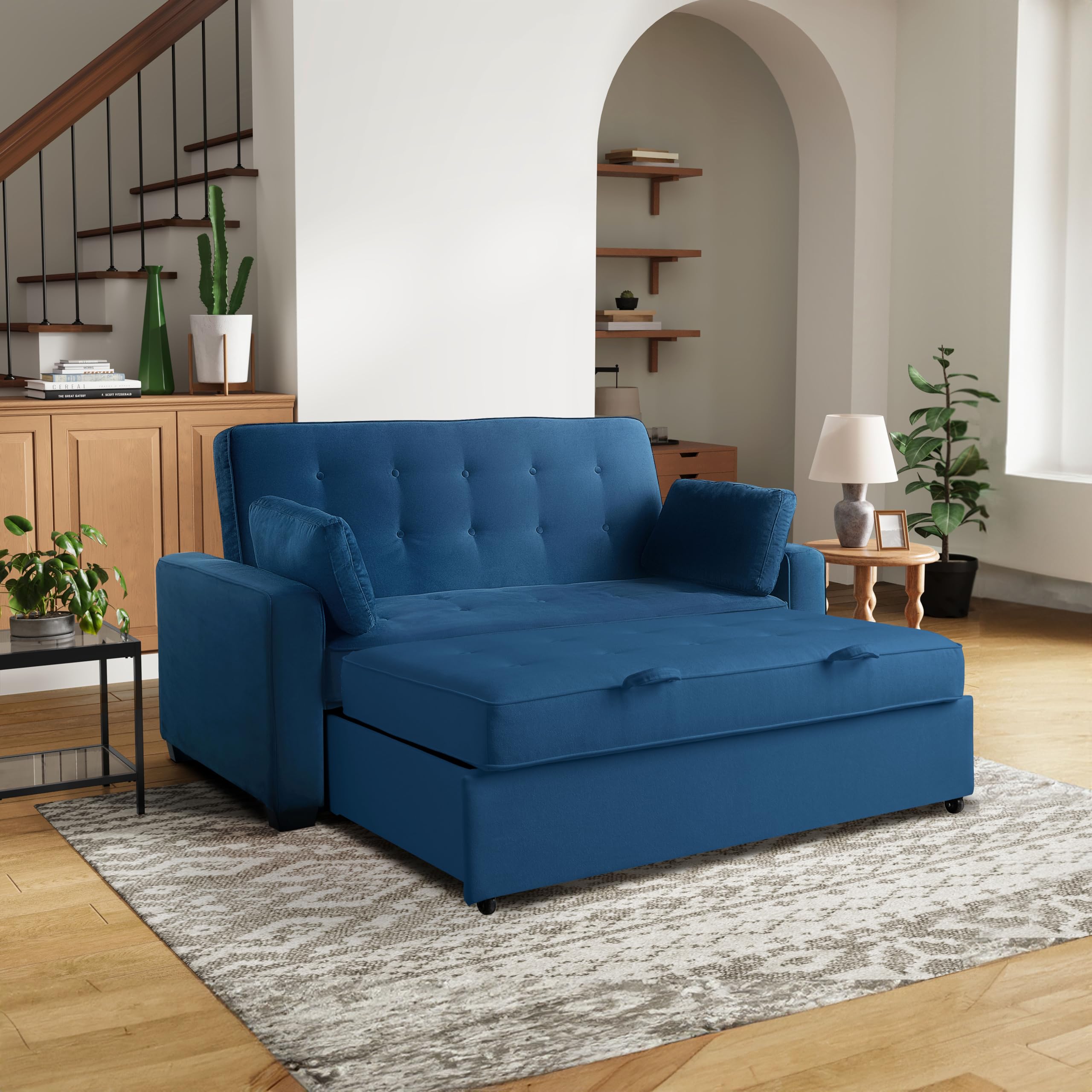 Photo 1 of Serta Ainsley 72.6" Convertible Sleeper Sofa, Queen Size, Dreamcoil Comfort, Soft Velvet Fabric, Navy
