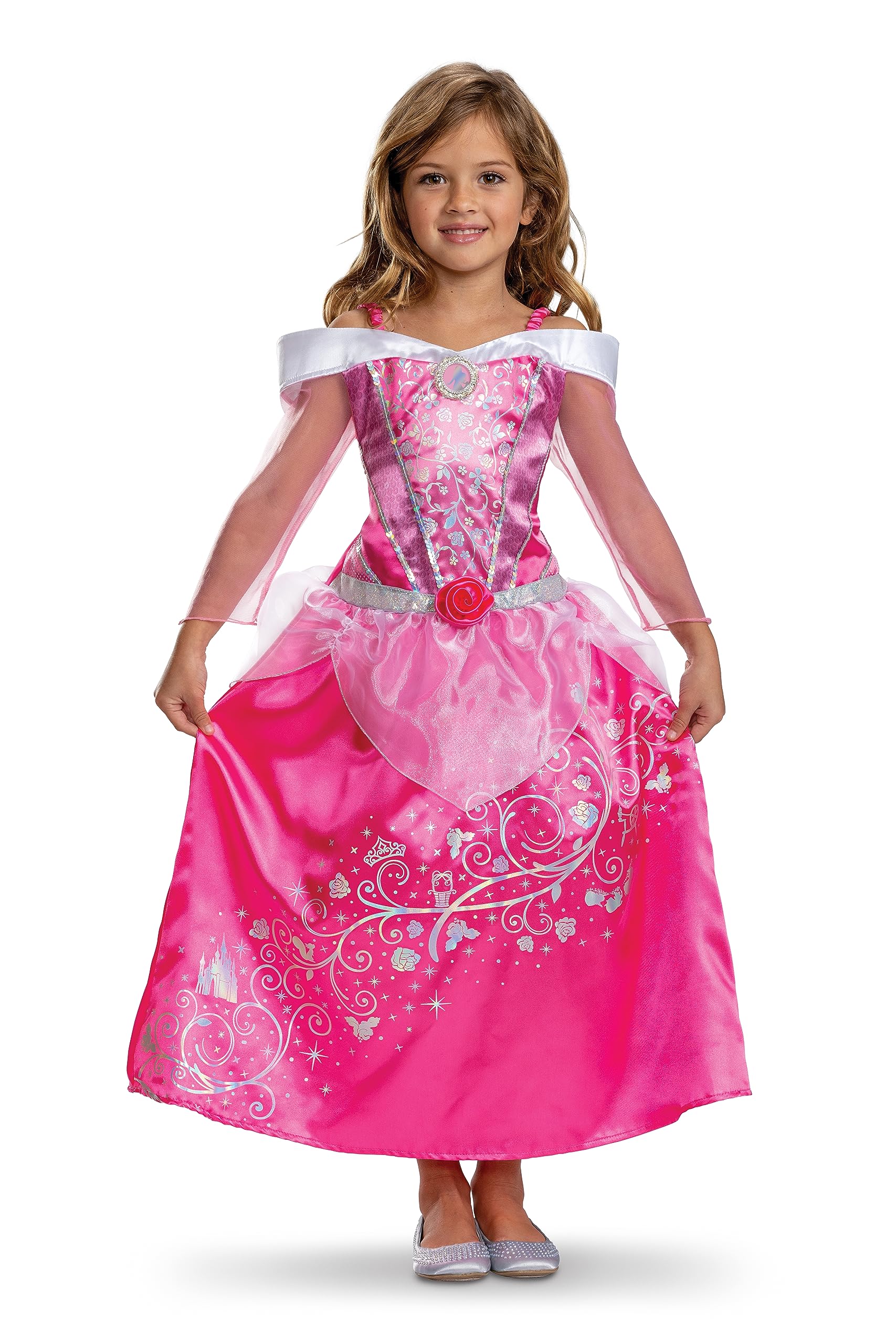 Disney Princess 100th Anniversary Aurora Fancy Dress for Kids, Official Disney by Disguise, Beautiful Shimmer Detailing, Adorable Details, for Girls Ages 3-4, 4-6 & 7-8 Years