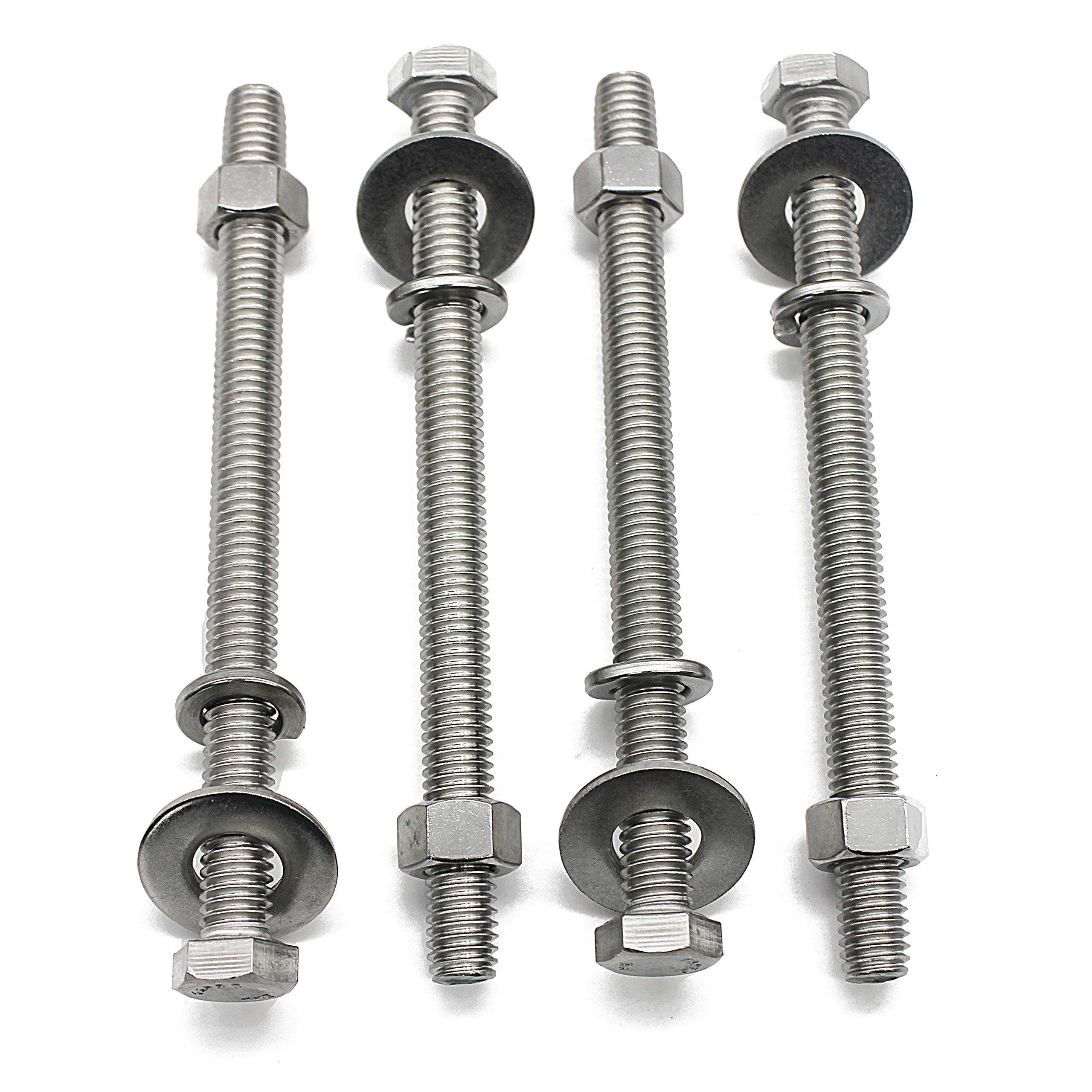 (4 Sets) 3/8-16x4" Stainless Steel Hex Head Screws Bolts, Nuts, Flat & Lock Washers, 18-8 (304) S/S, Fully Threaded by Bolt Fullerkreg
