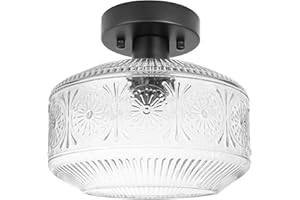 DSMJFU DSMJFU DSMJFU Semi Flush Mount Ceiling Light, Vintage Small Ceiling Light Fixture, Thickened Glass Hallway Light Fixture, Black Kitchen Ceiling Mount Light for Entry Way, Bedroom, Bathroom, Porch
