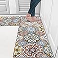 HEBE Anti Fatigue Kitchen Mat Set of 2 Non Slip Kitchen Rugs and Mats Cushioned Kitchen Mats for Floor Waterproof Distressed Boho Kitchen Rug Carpet Runner for Sink Laundry Office