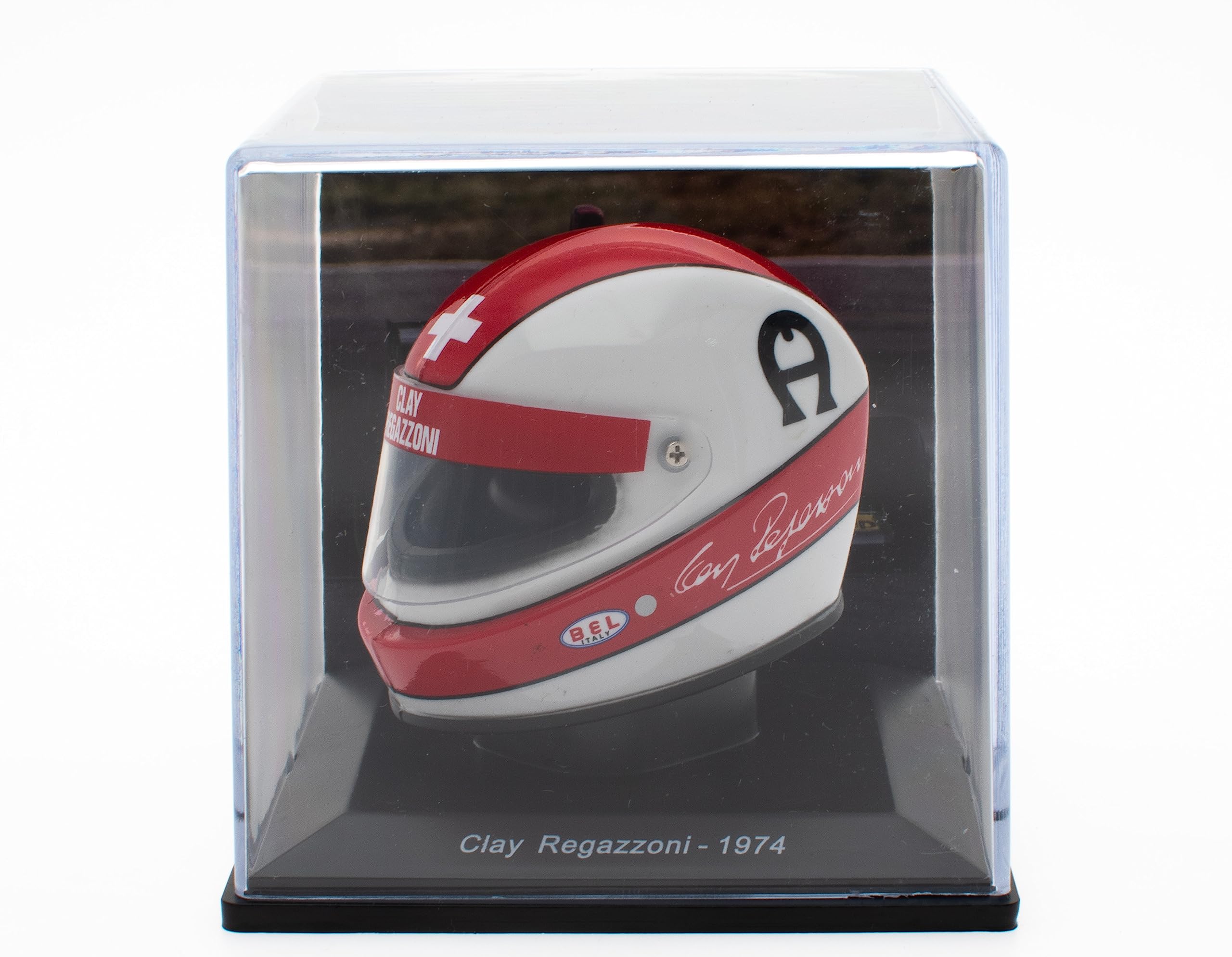 OPO 10 - Formula 1 Helmet Compatible with Ferrari F1: Clay Regazzoni 1974-1/5 Scale - CAS18