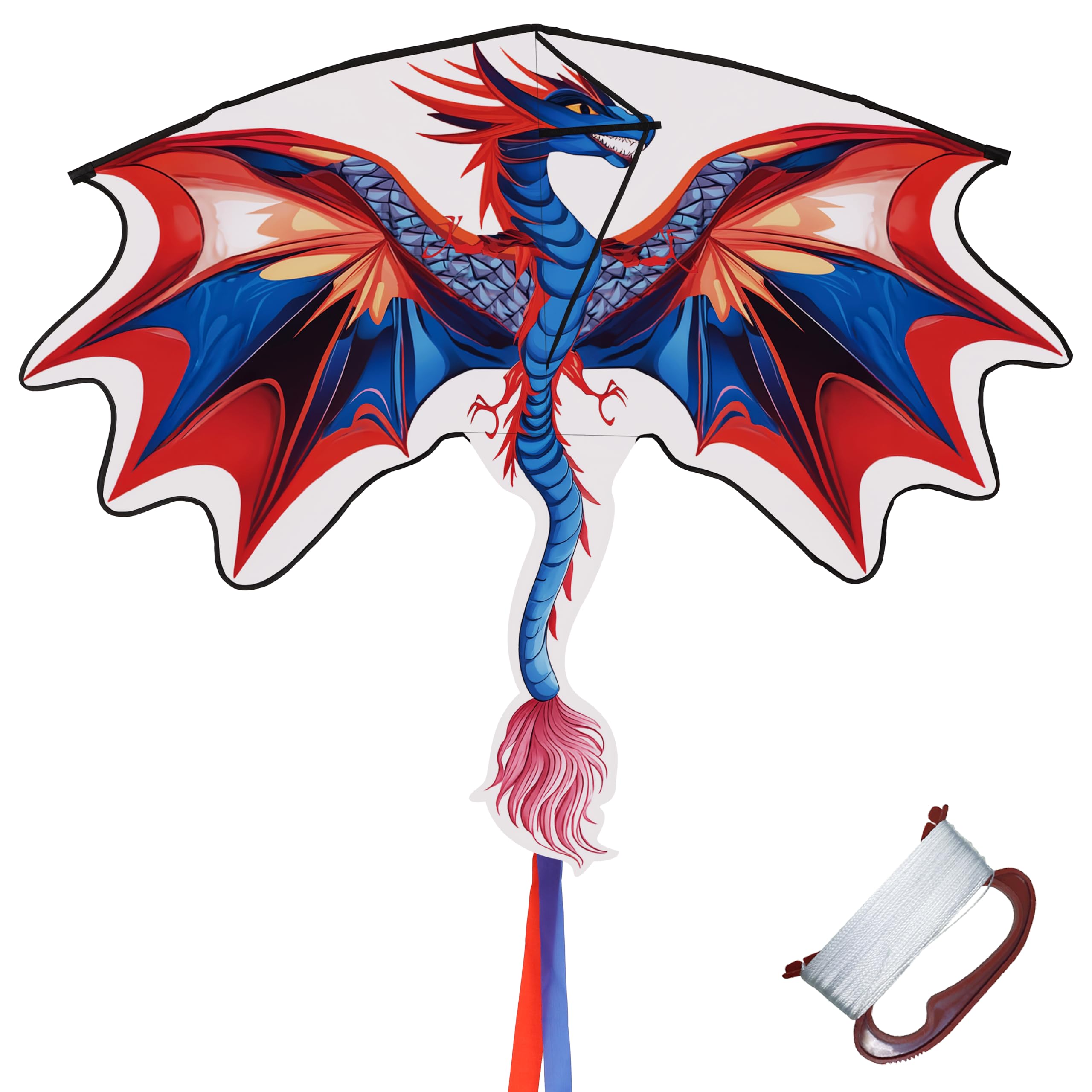 TOY Life Kites for Kids Ages 4-8, Large Dragon Kite for Kids & Adults – Easy to Fly, Durable Ripstop Fabric with 300ft String, 50” Wingspan with Long Tail – Outdoor Toy for Beach, Park, & Backyard Fun