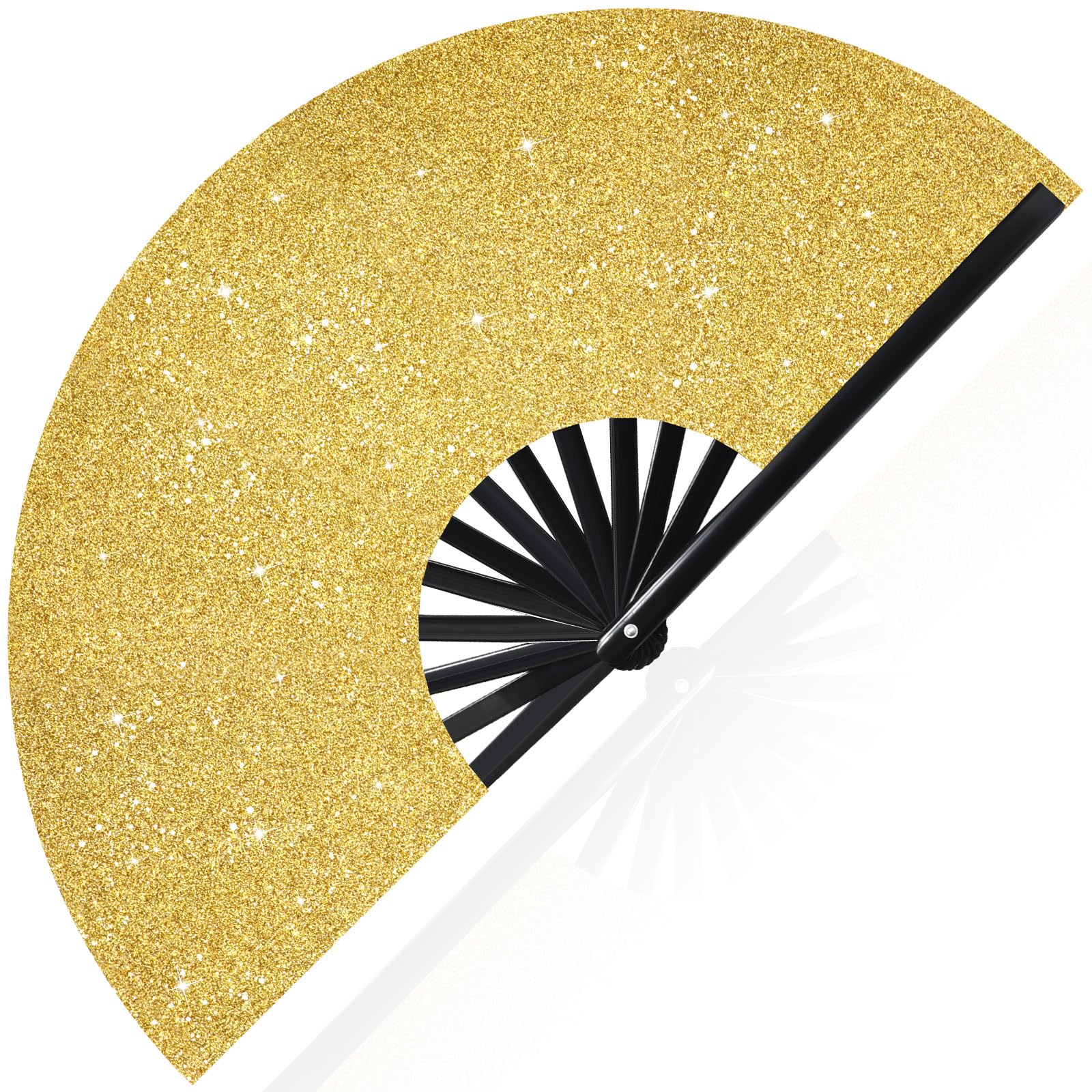 Photo 1 of Vercraft Ripeng 13'' Large Folding Fan for Line Dancing Glitter Rave Hand Boots on The Ground Folding Clack Rave Fan for Women with Leg Strap and Fabric Case Bag for EDM Music Party Decor(Gold)