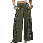 Athlisan Womens Wide Leg Pants High Waisted Lounge Palazzo Printed Baggy Trousers with Pockets