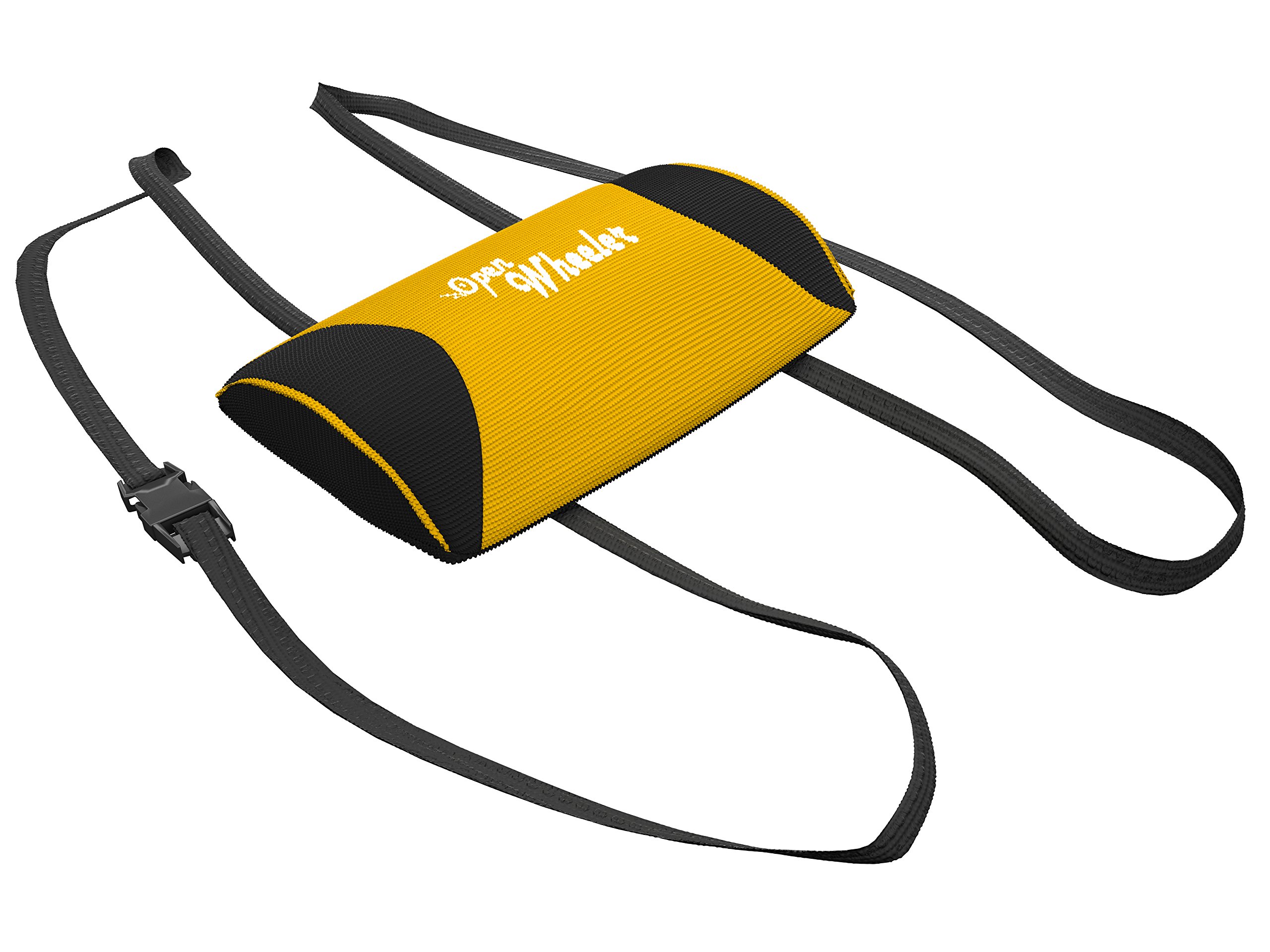 OpenWheelerLumbar Support Lower Back Pillow Backrest with adjustable lastic straps. Breathable and washable fabric. Yellow/Black