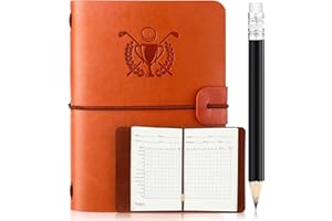 Yexiya Golf Scorecard Book with Pencil Leather Golf Journal Scorecard Holder Accessories Notebook Log Book Pocket Scorebook Gifts for Men Golfers, Sports and Outdoor Club Accessories
