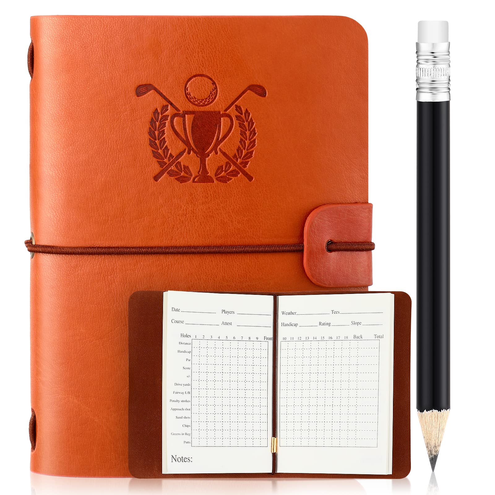 Photo 1 of Yexiya Golf Scorecard Book with Pencil Leather Golf Journal Scorecard Holder Accessories Notebook Log Book Pocket Scorebook Gifts for Men Golfers, Sports and Outdoor Club Accessories(Light Brown)