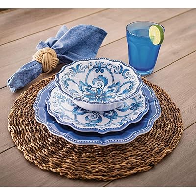 18 Piece Melamine Dinnerware Set Blue"French Country&quot