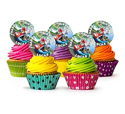 Mario Kart Stand Up Cupcake Toppers 12 X 5cm Personalised