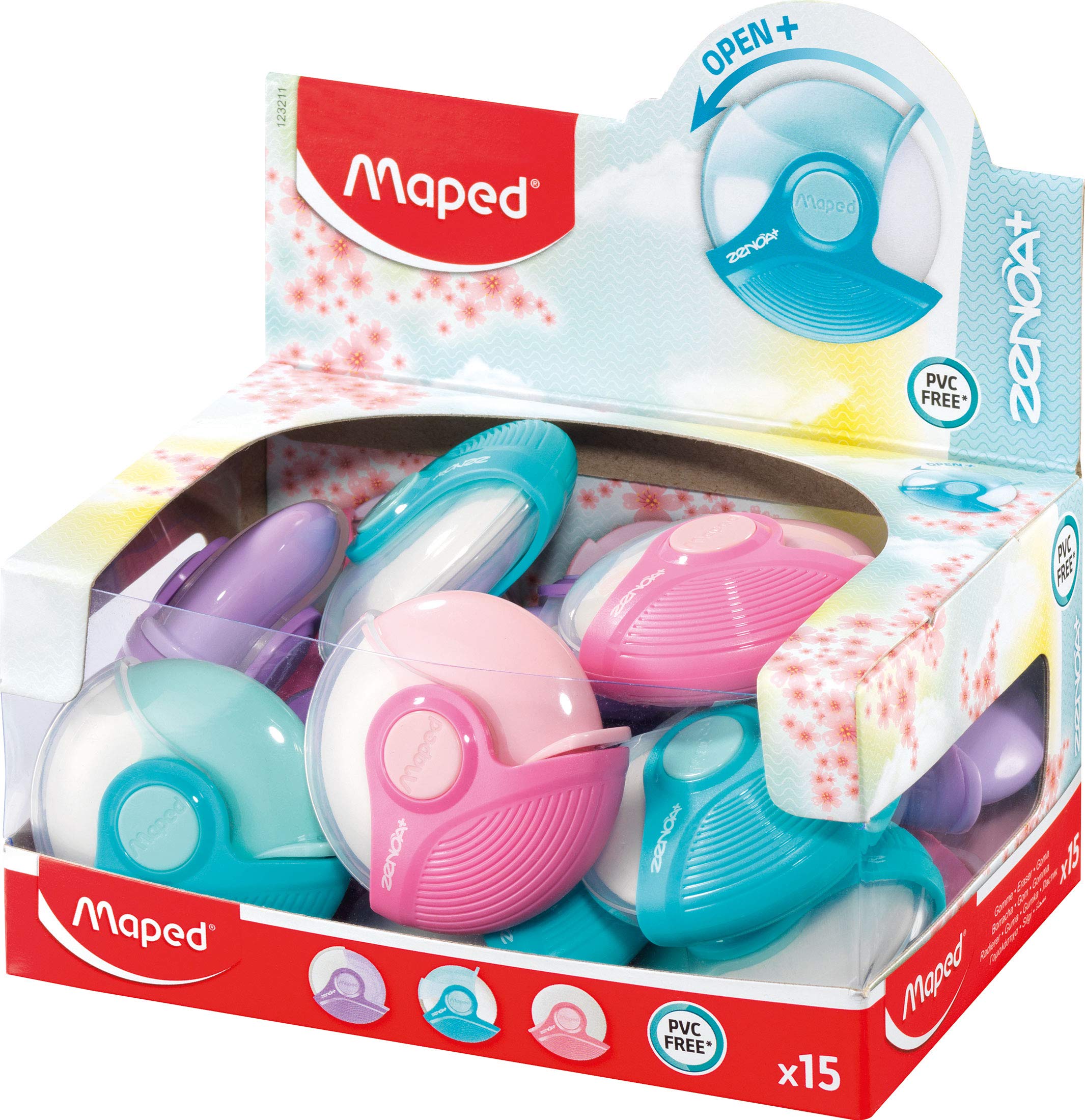 Maped 123211 Zenoa Plus, Rubber, Assorted Colors, Pack of 15