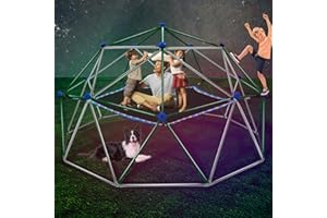 Hisecome Climbing Dome, 10FT Dome Climber with Hammock with Light for Kids 3 to 8 Outdoor Play Equipment, ​Supports up to 800lbs Jungle Gym, Anti-Rust, Easy Assembly, Gift for Kids, Green+Grey