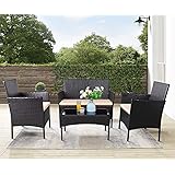 Devoko 4 Pieces Patio Porch Furniture Sets PE Rattan Wicker Chairs Beige Cushion with Table Outdoor Garden Patio Furniture Se