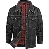 Flygo Mens Flannel Lined Denim Jacket Snap Cowboy Cut Western Classic Slim Fit Vintage Heavy Duty Jacket Trucker Coat