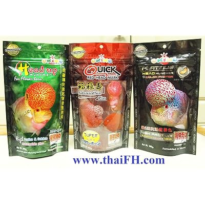 OKIKO set of 3: quick red, head up, platinum flowerhorn cichlid food - 100g X 3 by thaiFH.com