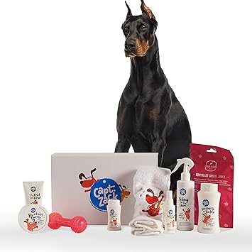 Captain Zack - The Doberman Groom Box Ultimate 9-in-1, Head-to-Paw Groom-Kit for Your Dog - (Shampoo +Conditioner +Dry Shampoo +Paw Butter +Treat +Toy) - pH Neutral and Paraben Free