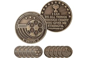 Hinly 12pcs Christian Sport Coin for Young Athlete I Can Do All Things Through Christ Who Gives Me Strength Bulk Gift for Player Challenge Team Gold Coin Philippians 4:13(Soccer)