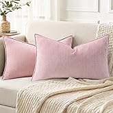 decorUhome Spring Couch Throw Pillow Covers 12x20 Set of 2, Decorative Soft Velvet Modern Cozy Chenille Lumbar Pillow Cases with Elegant Design for Sofa Bed Living Room Valentines Decor, Blush Pink