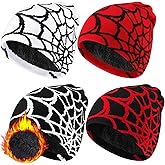 Jeyiour 4 Pcs Y2k Beanies Spider Web Pattern Beanie Gothic Acrylic Knitted Hat Casual Streetwear Outdoor for Men Women