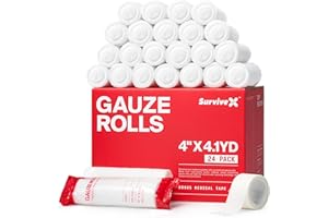 SurviveX - 4" Stretch Gauze Roll – Conforming Medical Bandage Wrap for Wound Care, First Aid, and Injury Dressing, 24 Count