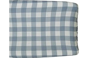 Mebie Baby Changing Pad Cover, Dusty Blue Gingham, 100% Muslin Cotton Changing Table Pad Cover for Boy and Girl, Designer Nursery Decor Covers, Diaper Changing Pad Cover for Changing Station