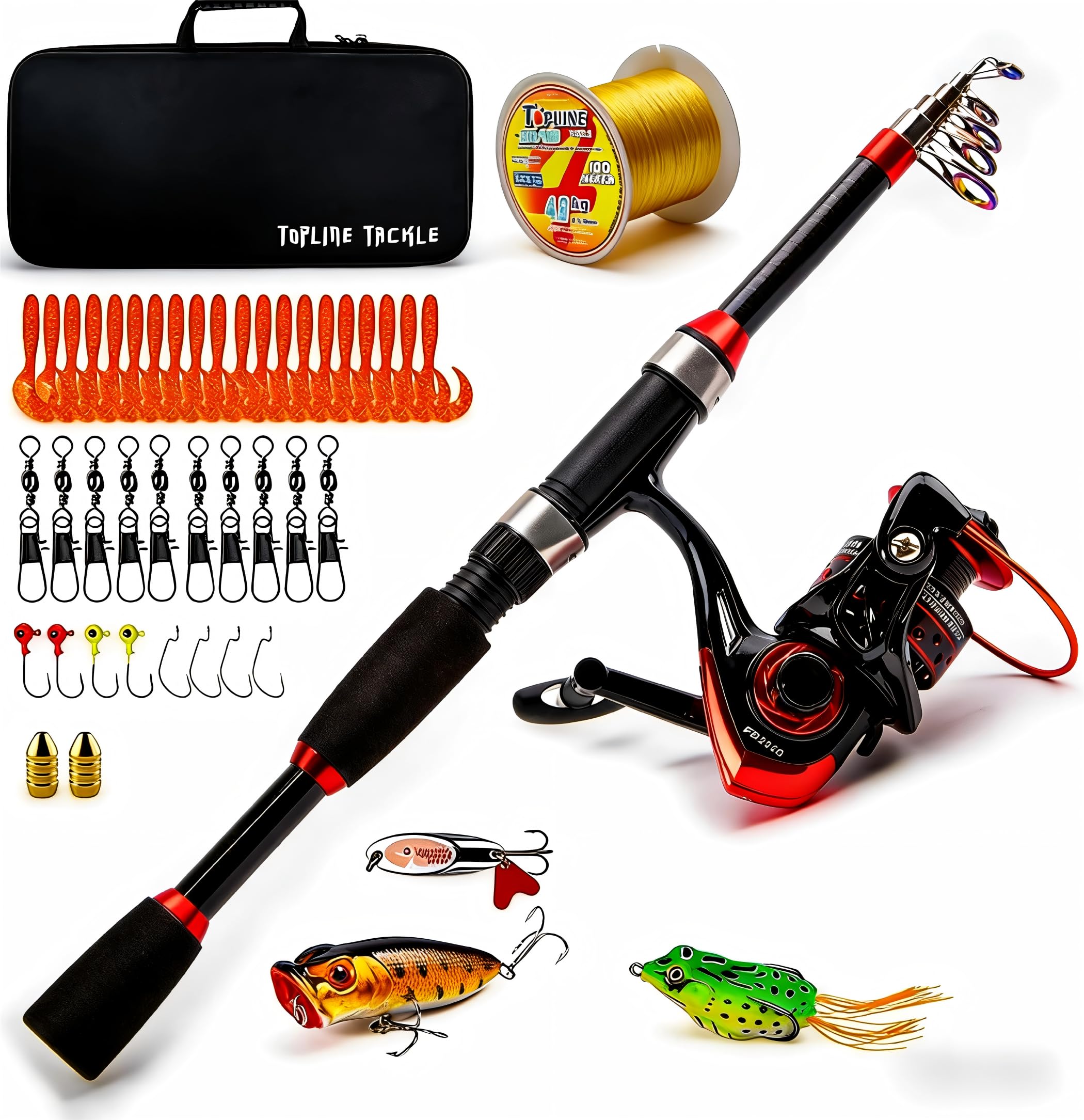 Collapsible Fishing Rod and Reel Combo, 6.89 ft, red - Full Kit with Case |  eBay