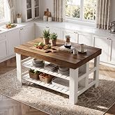 Tribesigns 55.1-Inch Kitchen Island with Seating and Storage, 3-Tier Large Farmhouse Island Table with Large Countertop and Leg Room for Kitchen Dining Room (Brown and White)