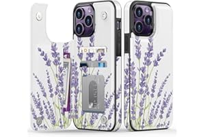 Goodon for iPhone 13 Pro Case Wallet - Flip Folio Leather Cover with Trendy Floral Design, 3 Card Slots & Kickstand Function, Stylish Protective Phone Case for Women and Girls - Purple Lavender