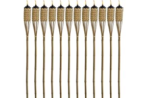 TIKI Bamboo Tiki Torches 12-Pack – Weather-Resistant Outdoor Décor with Easy-Pour Wide-Mouth Canister Refill for Patio, Garden, Backyard, and Parties, 57-Inch Citronella Torches