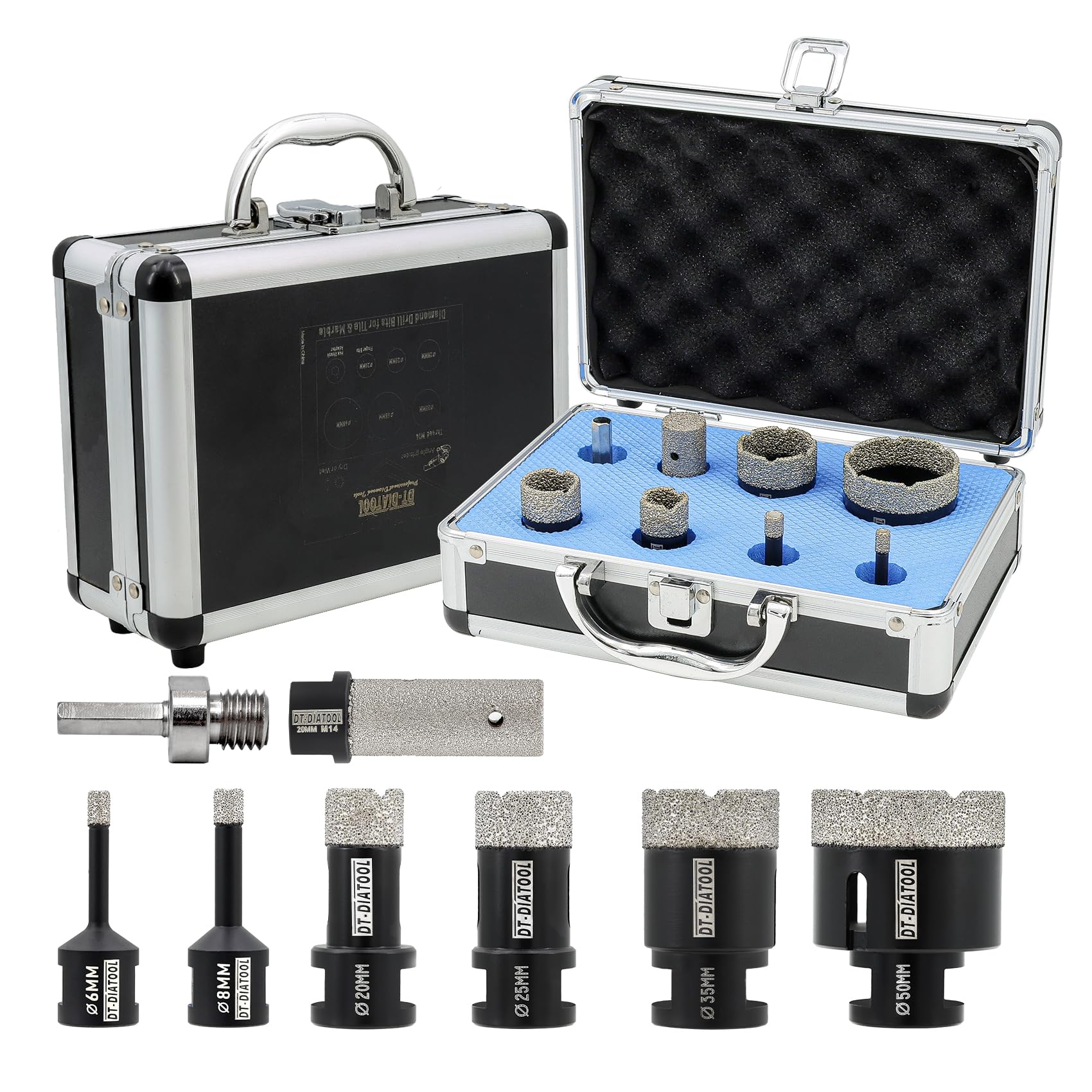 DT-DIATOOL Diamond Drill Bits Kit 6/8/20/25/35/50mm with 20mm Finger Bit and Hex Adapter for Tile Porcelain Marble Granite
