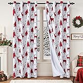 EMEMA Christmas Buffalo Plaid Curtains Reindeer Checkered Grommet Window Curtain Panels for Living Room Bedroom Decorative Window Treatment Curtains, 2 Panels, 52 x 84 Inch, Red and Black