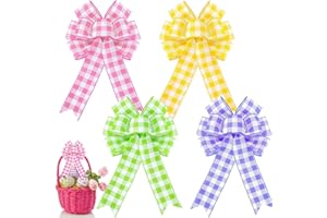 XunYee 4 Pieces Easter Spring Wreath Bow Decoration Large Colorful Burlap Wreath Ribbon Bows Ornaments for Easter Party Tree(Purple, Yellow, Green, Pink)