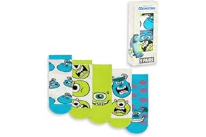 Disney Monsters Inc Unisex Kids Calf Socks Set of 5 | Blue, Green & White Polkadot & Graphic Design