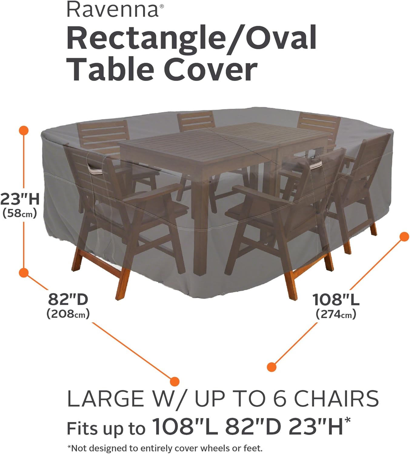 Classic Accessories Ravenna Water-Resistant 108 Inch Rectangular/Oval Patio Table & Chair Set Cover : Outdoor Table Cover Rectangle : Garden & Outdoor