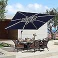 PURPLE LEAF 9' X 11' Patio Umbrella, Outdoor, Rectangle, Large, Cantilever Windproof Offset Heavy Duty Sun Umbrella for Garden Deck Pool , Navy Blue