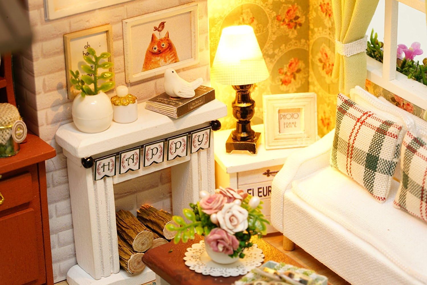 Architecture Model Building Kits with Furniture LED Music Box Miniature Wooden Dollhouse Happy Time Series 3D Puzzle Challenge - Image 3